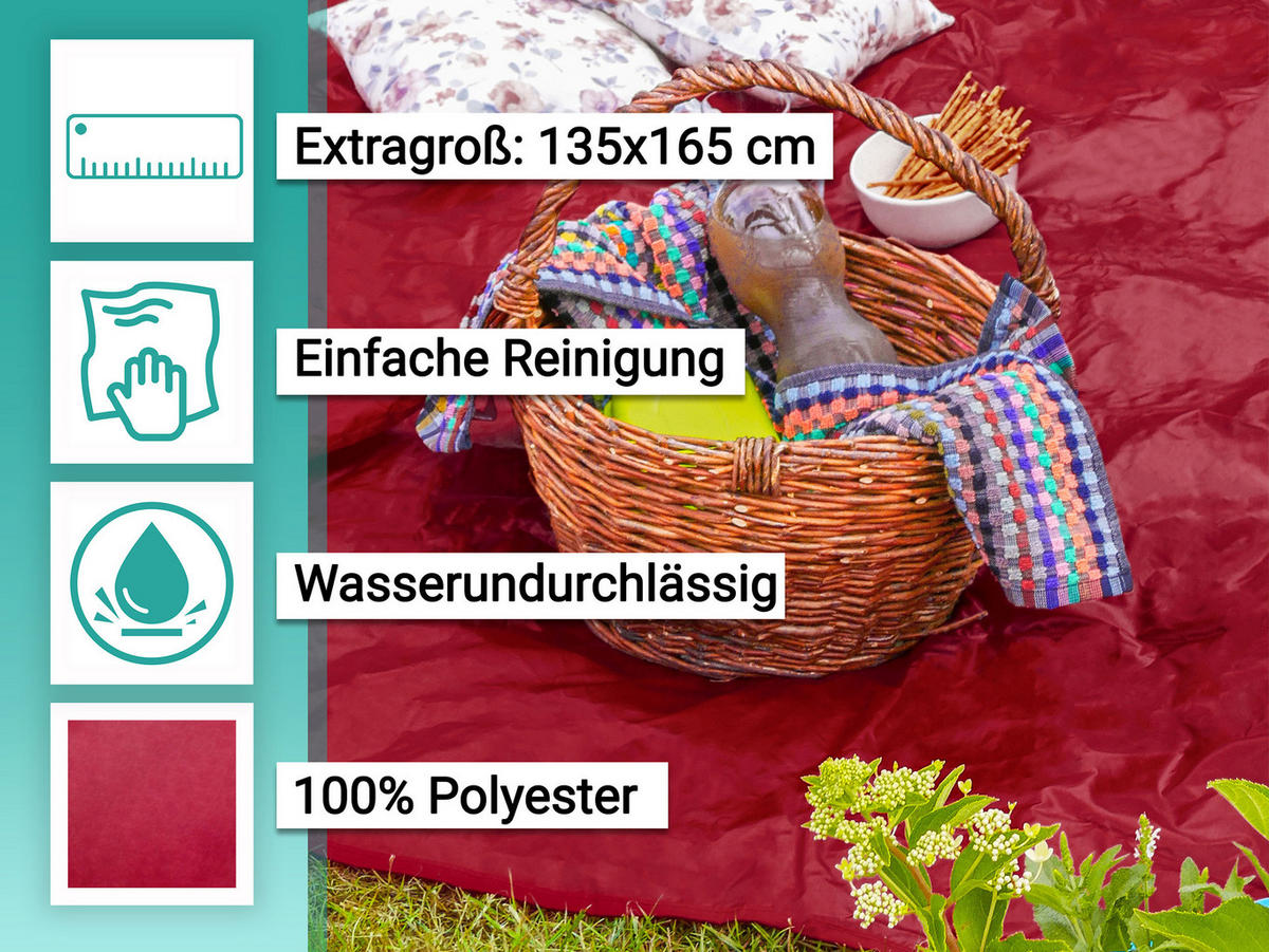 PICKNICKDECKE, 100% Polyester - Rot, Textil (135/165cm) - Zollner