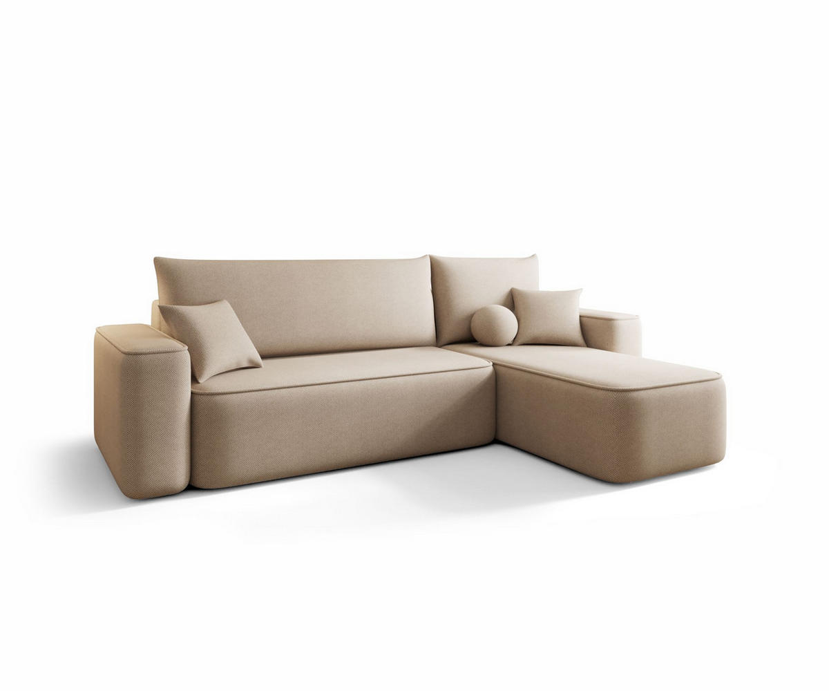 ECKSOFA TEXAS rechts hellbraun Strickstoff Curio 15 - Schlaffunktion, Bettkasten - Eichefarben, Textil (250/149cm) - Cornero