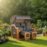 STRANDKORB Düne 2 Sitzer Teak PE Grey - Schwarz/Braun, Holz/Metall (125/170/80cm) - Mr. Deko