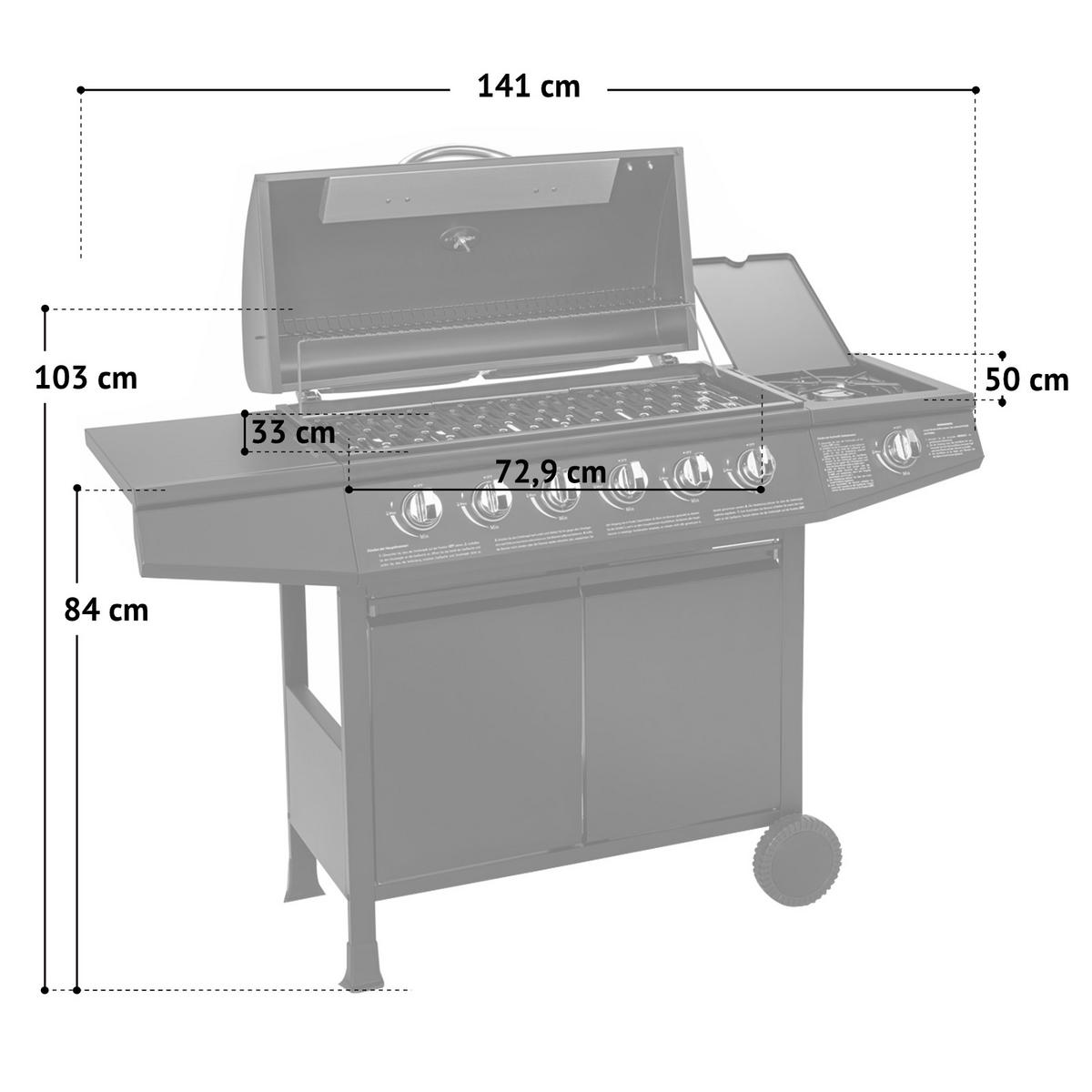 GASGRILL BASIC 6+1 - Schwarz, Metall (141/103/50cm) - TAINO