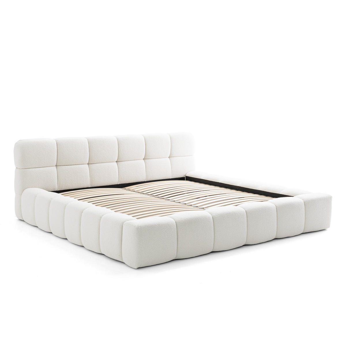 POLSTERBETT AMITY 200x200 cm in Creme, gepolstertes Kopfteil, Lattenrost, Bettkasten, Bouclé-Stoff - Creme/Naturfarben, Holz/Textil (200/200cm) - Muffo
