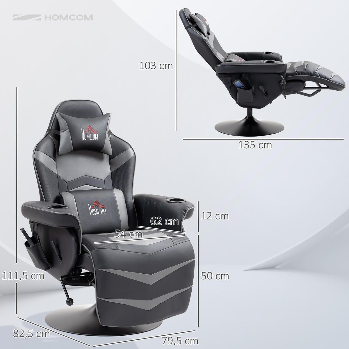 RELAXSESSEL mit Massagefunktion, Kissen, Kunstleder, Grau - Grau, Leder (82.5/111.5/79.5cm) - HOMCOM