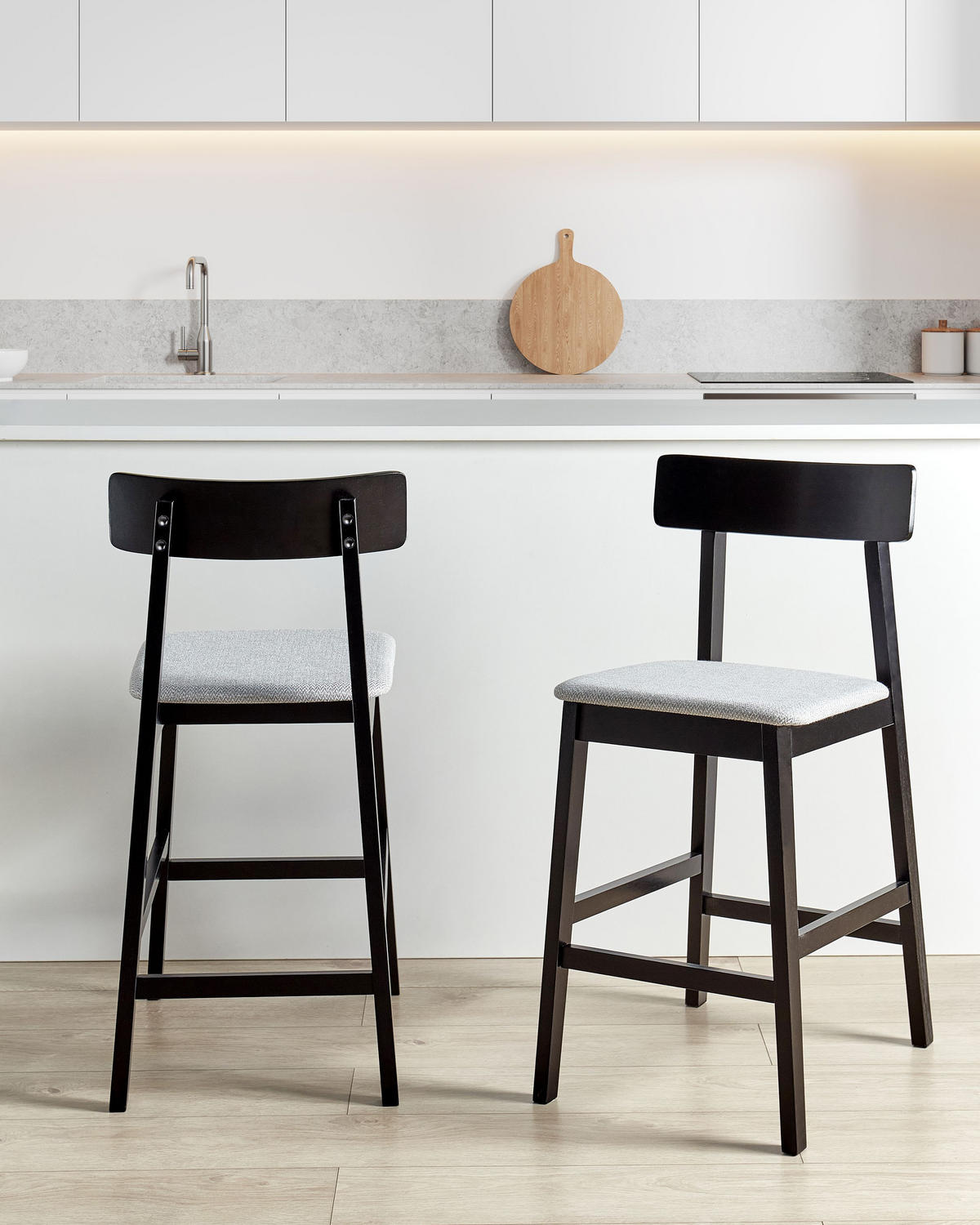 BARHOCKER 2er-Set Schwarz Isanti - Schwarz/Grau, Holz (44/92/51cm) - Beliani