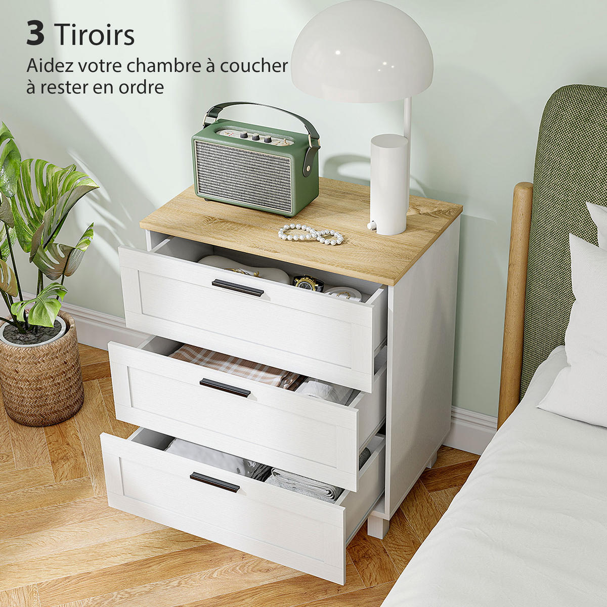 KOMOODE DE-12903 3 Schubladen, moderne Beine Weiß - Weiß, Holzwerkstoff (60/71/38cm) - ComfortXL