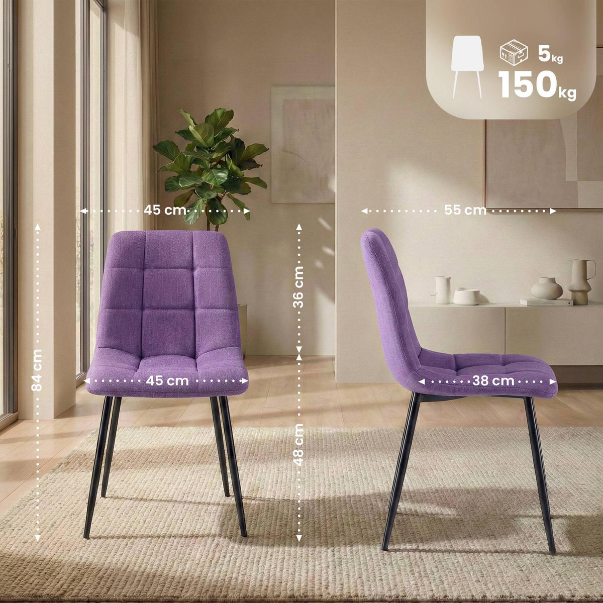 STUHL Stoff Lila - Lila/Schwarz, Textil/Metall (45/84/55cm) - CLP