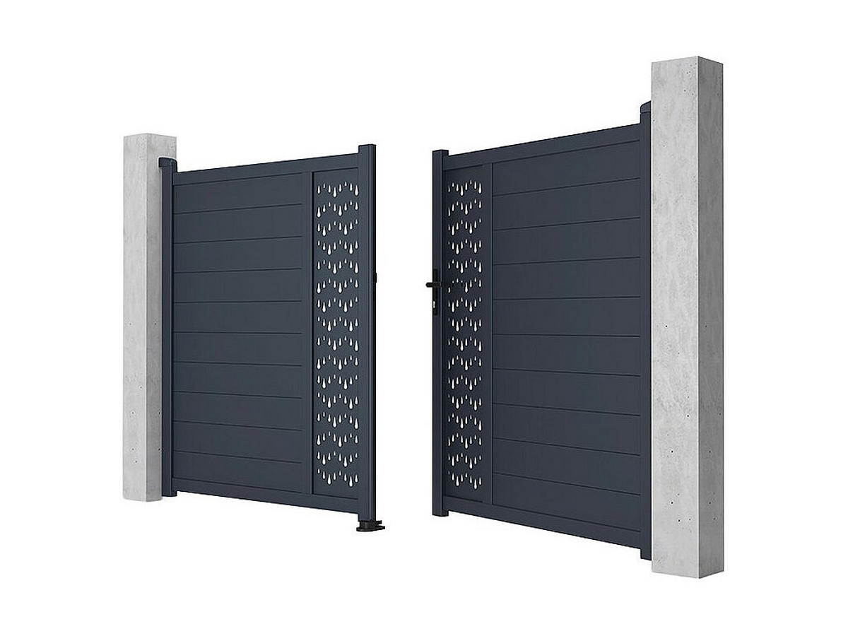 FLÜGELTOR - 300cm x 4.6cm - Aluminium - anthrazitgrau - GREGOR - Anthrazit, Metall (300/176cm) - Vente-Unique