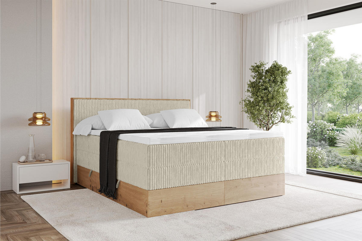BOXSPRINGBETT LOLLI9 -KING 200x200 - H3/H4 Creme - Beige, Holzwerkstoff (200/200cm) - ALTDECOR
