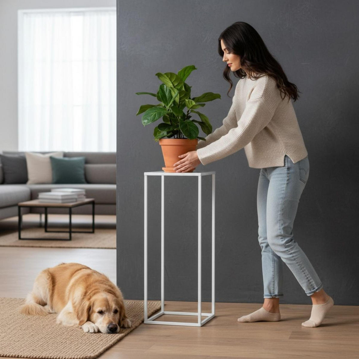 DANDIBO Blumenhocker Metall Weiß Eckig 70 cm Blumenständer Beistelltisch 96482 L Blumensäule Modern Pflanzenständer Pflanzenhocker - Weiß, Metall (28/70/28cm) - DanDiBo
