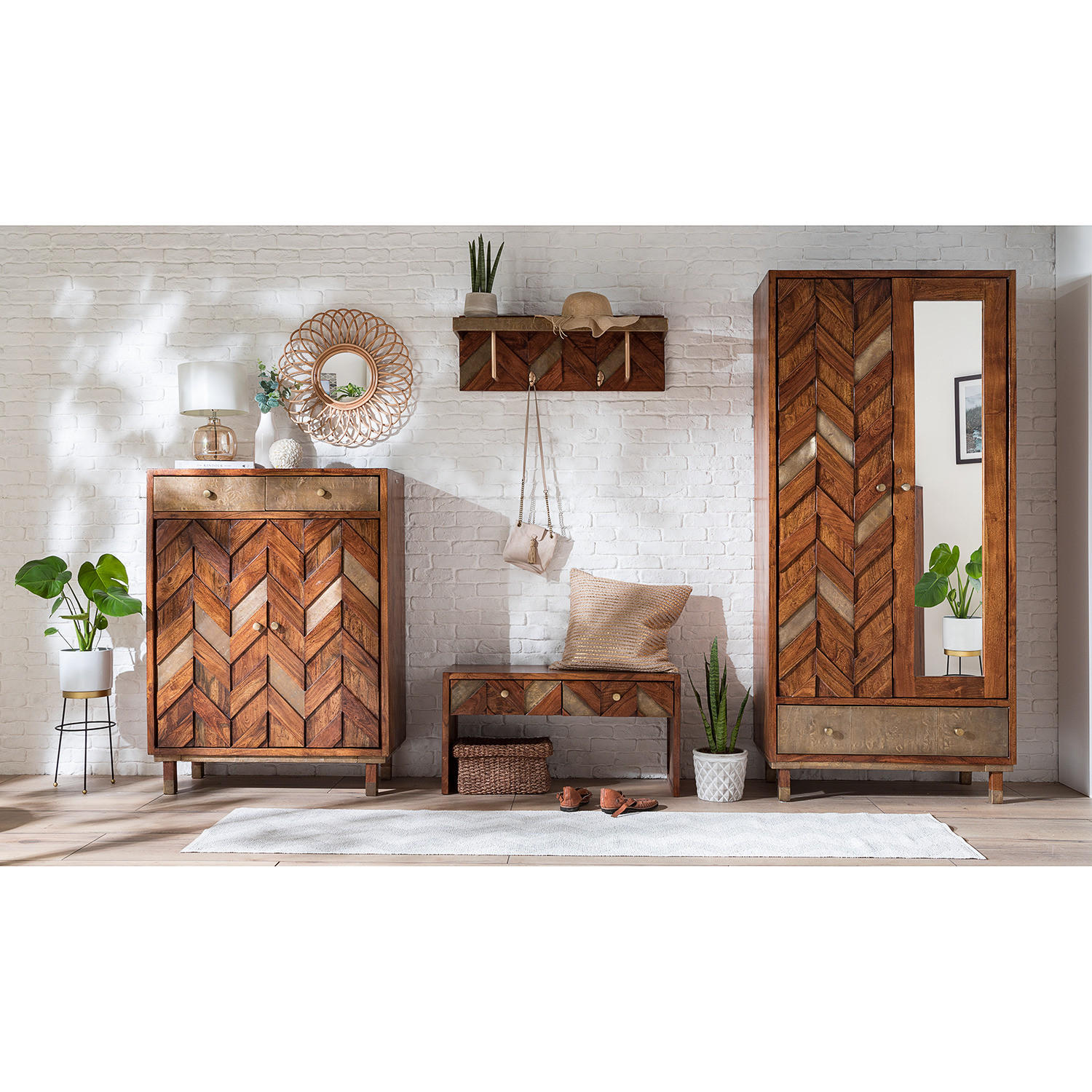 GARDEROBENSCHRANK - Akazie massiv / Metall - Braun/Akaziefarben, Holz (88/192/45cm) - home24