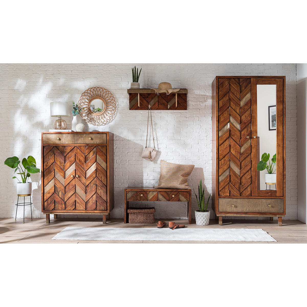 GARDEROBENSCHRANK - Akazie massiv / Metall - Braun/Akaziefarben, Holz (88/192/45cm) - home24