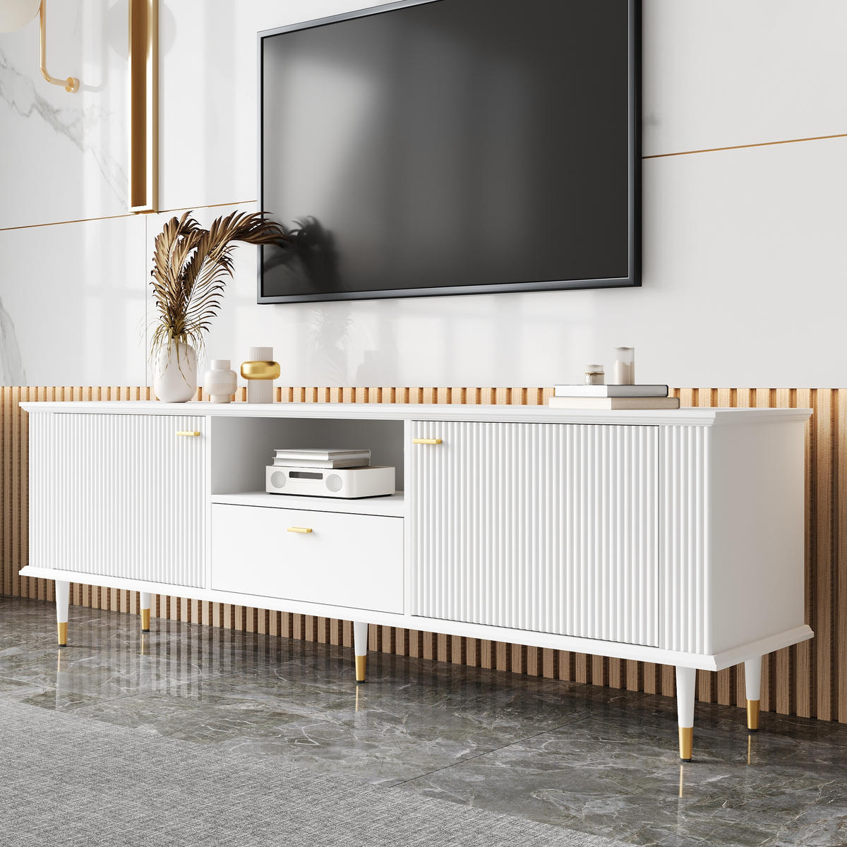 TV-LOWBOARD Weiß 170/36/54 cm - Weiß, Holzwerkstoff (170/54/36cm) - PANGIVO
