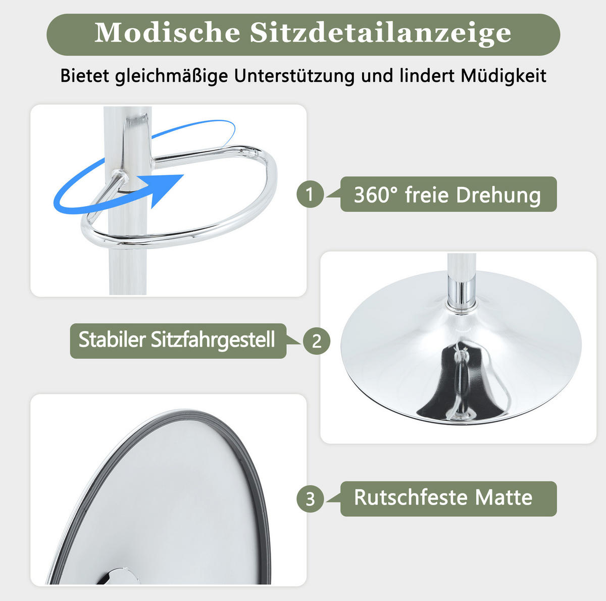BARHOCKER 2er-Set höhenverstellbar drehbar Stoff Grey+Brown - Grau, Metall (37.6/118/45.1cm) - Meubliv
