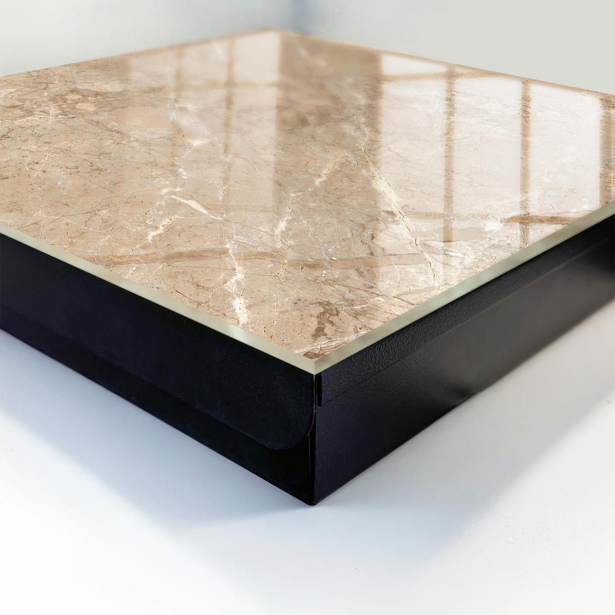 SCHLÜSSELBOX Schwarz 30x30 cm- Türöffnung nach rechts - Marmormuster - Beige, Metall (30/30/5cm) - TULUP