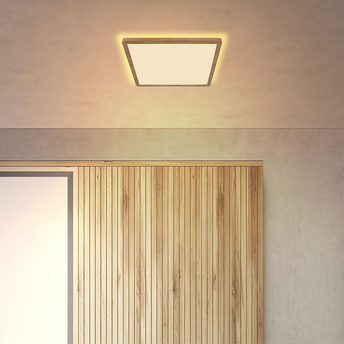 LED DECKENLEUCHTE Holzoptik Braun - Braun, Kunststoff (29.4/29.4/2.5cm) - Globo Lighting