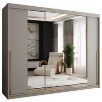 SCHIEBETÜRENSCHRANK mit Spiegel 250 cm Breite Kaschmir mit Goldgriff - Kaschmir/Goldfarben, Holzwerkstoff (250/200/62cm) - Home Collective