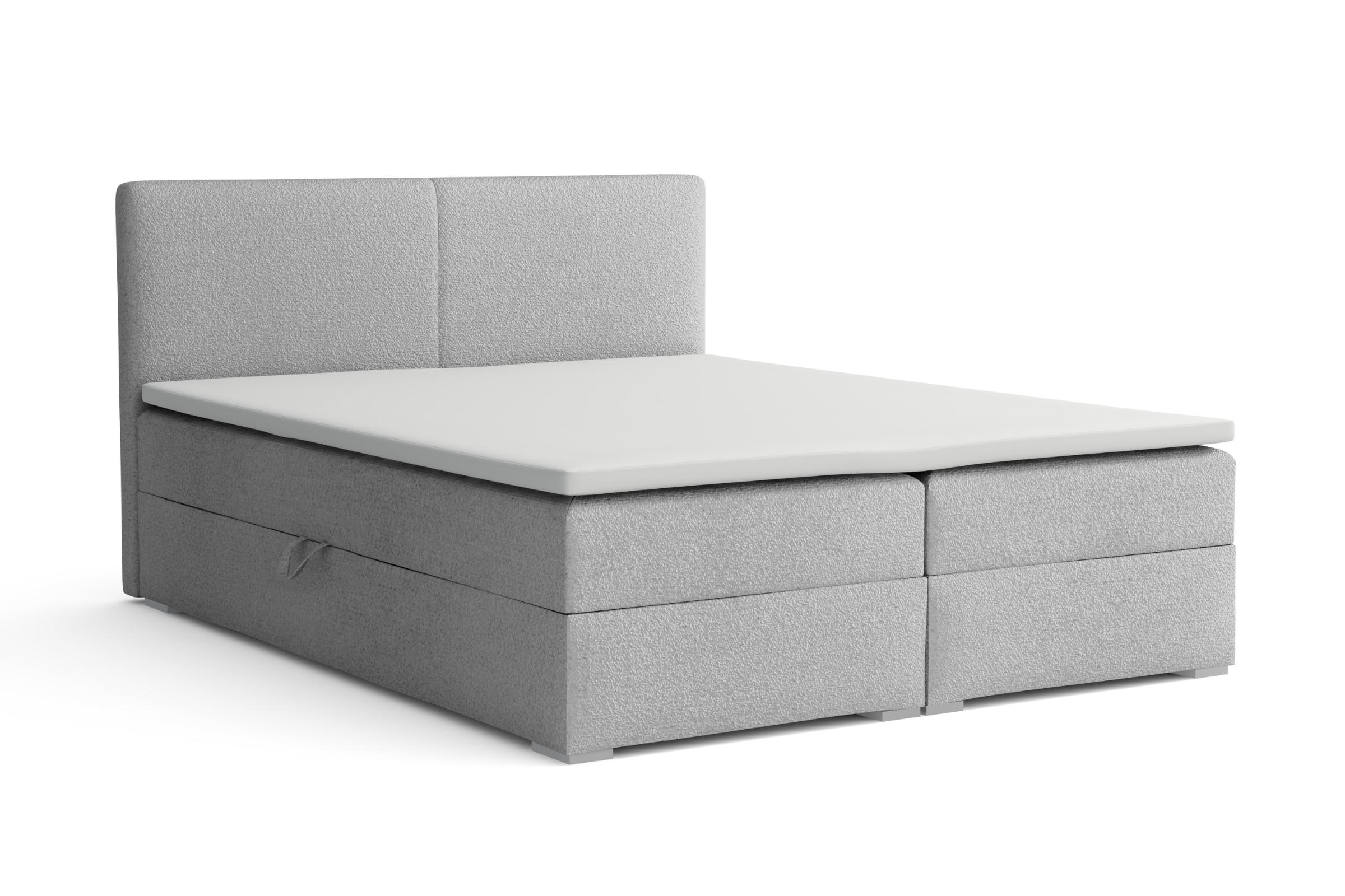 BOXBETT LINA 140/200 in Boucle Hellgrau H4 - Hellgrau, Holz/Holzwerkstoff (140/200cm) - Deine Möbel 24