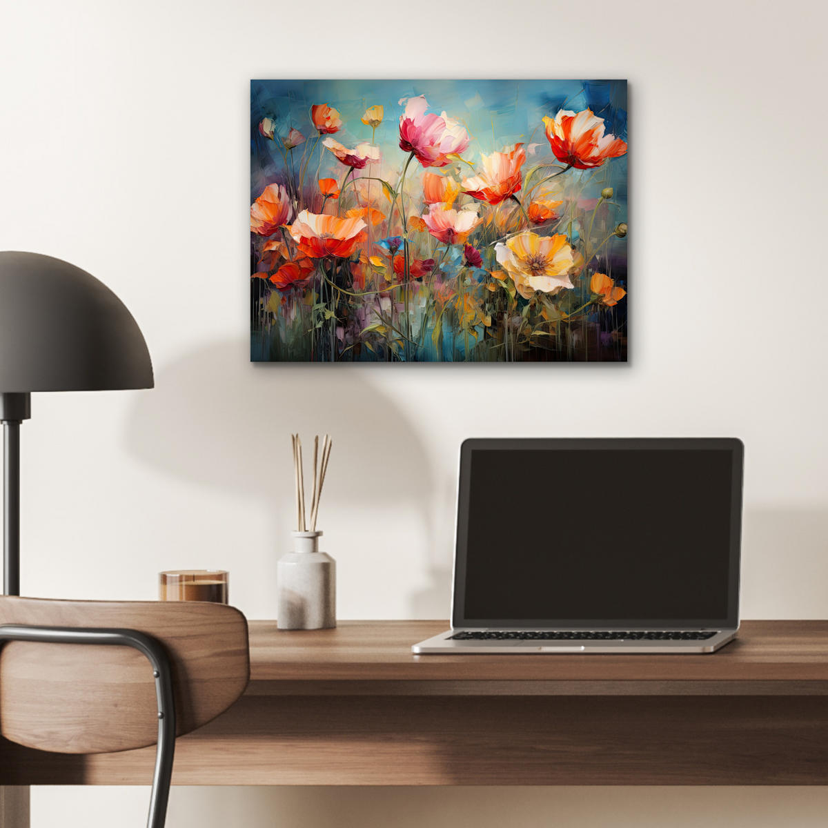 METALLBILD Blumen - Aquarell - Kunst - Botanisch - Natur 40x30 cm - Orange, Metall (40/30cm) - MuchoWow