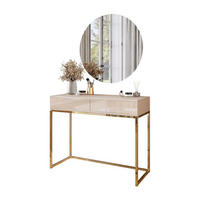 SCHMINKTISCH Blanco Glamour auf goldchrom Gestell mit LED-Spiegel PUSH OPEN - Kaschmir/Goldfarben, Holzwerkstoff (100/81/42cm) - Lookway