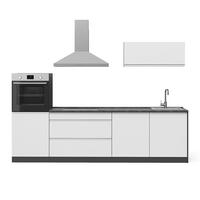 KÜCHENZEILE R-Line, Weiß/Anthrazit, 280 cm Arbeitsplatte Platin - Anthrazit/Weiß, Holzwerkstoff (280/143/60cm) - Vicco