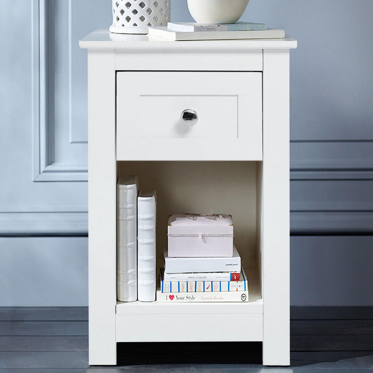NACHTTISCH Schublade Fach aus MDF-Holz in Weiß Praktischer Stauraum Modernes Design Vielseitig nutzbar 28 x 30 x 45 cm - Weiß, Holzwerkstoff (28/45/30cm) - Livingandhome
