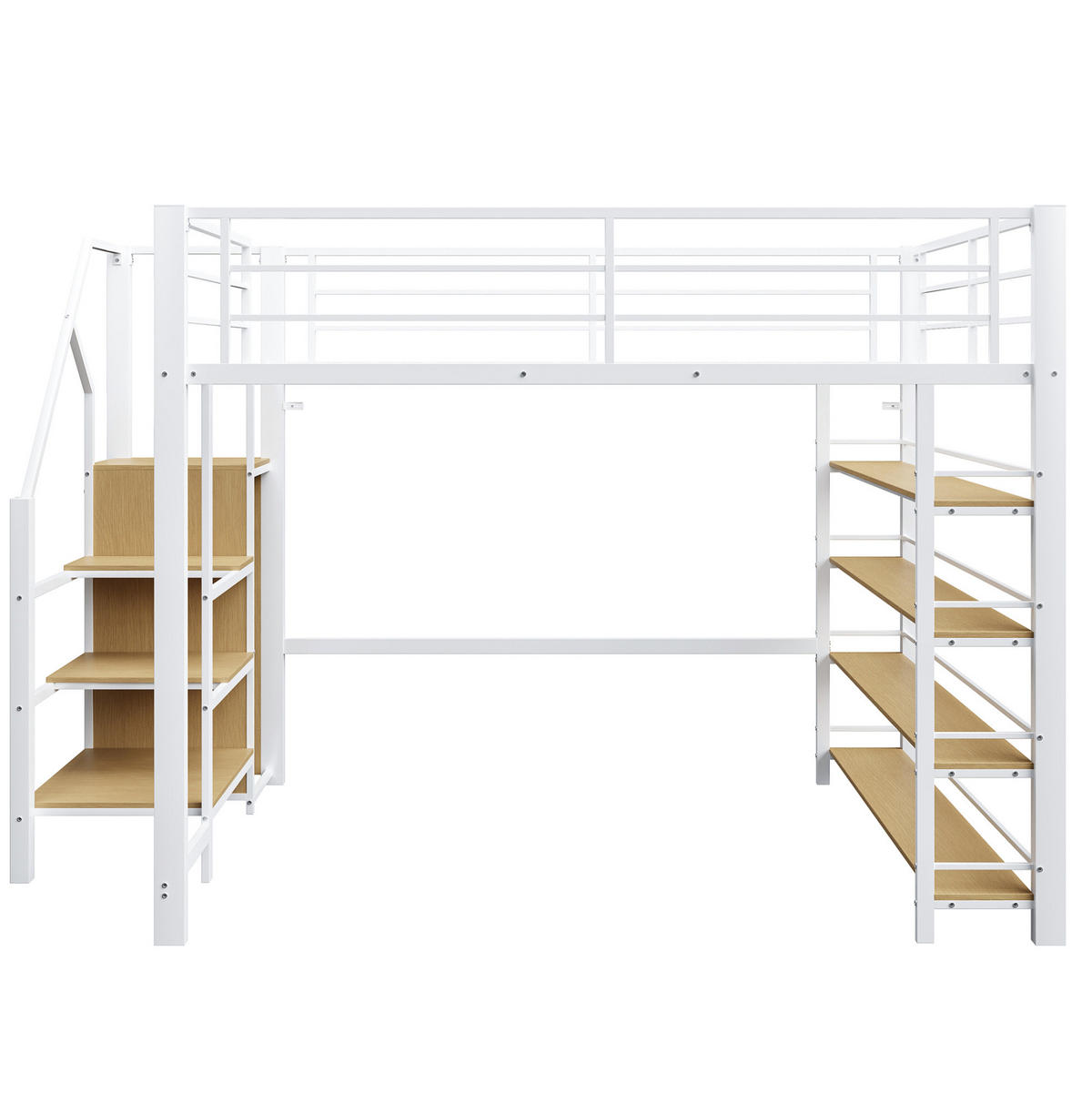HOCHBETT 140/200 cm aus Metall mit Stauraumtreppe, Regalen und Garderobe, Weiß - Weiß, Holzwerkstoff (140/200cm) - Redom