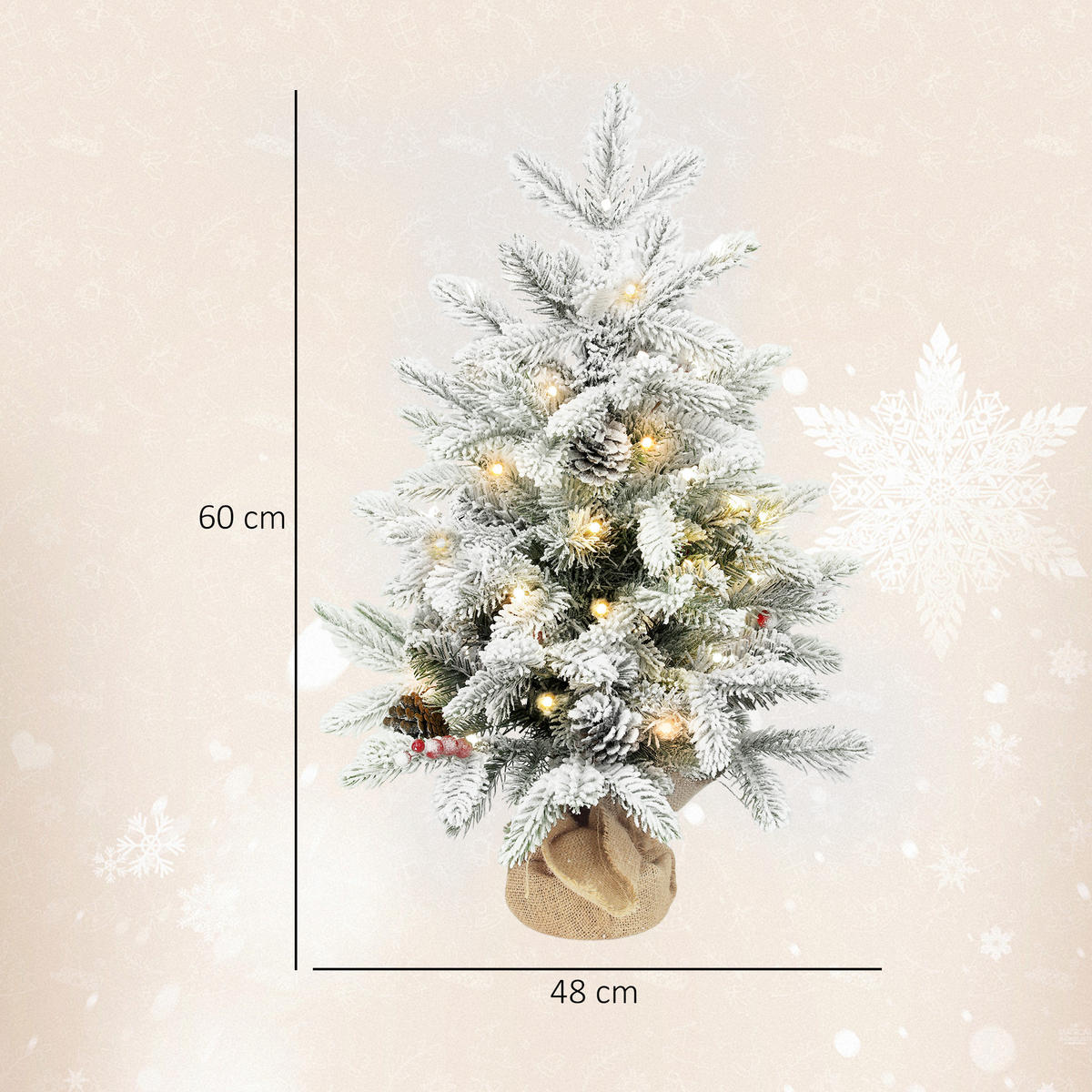 TISCH-WEIHNACHTSBAUM Kunststoff Metall Weiß - Grün, Kunststoff (60cm) - HOMCOM