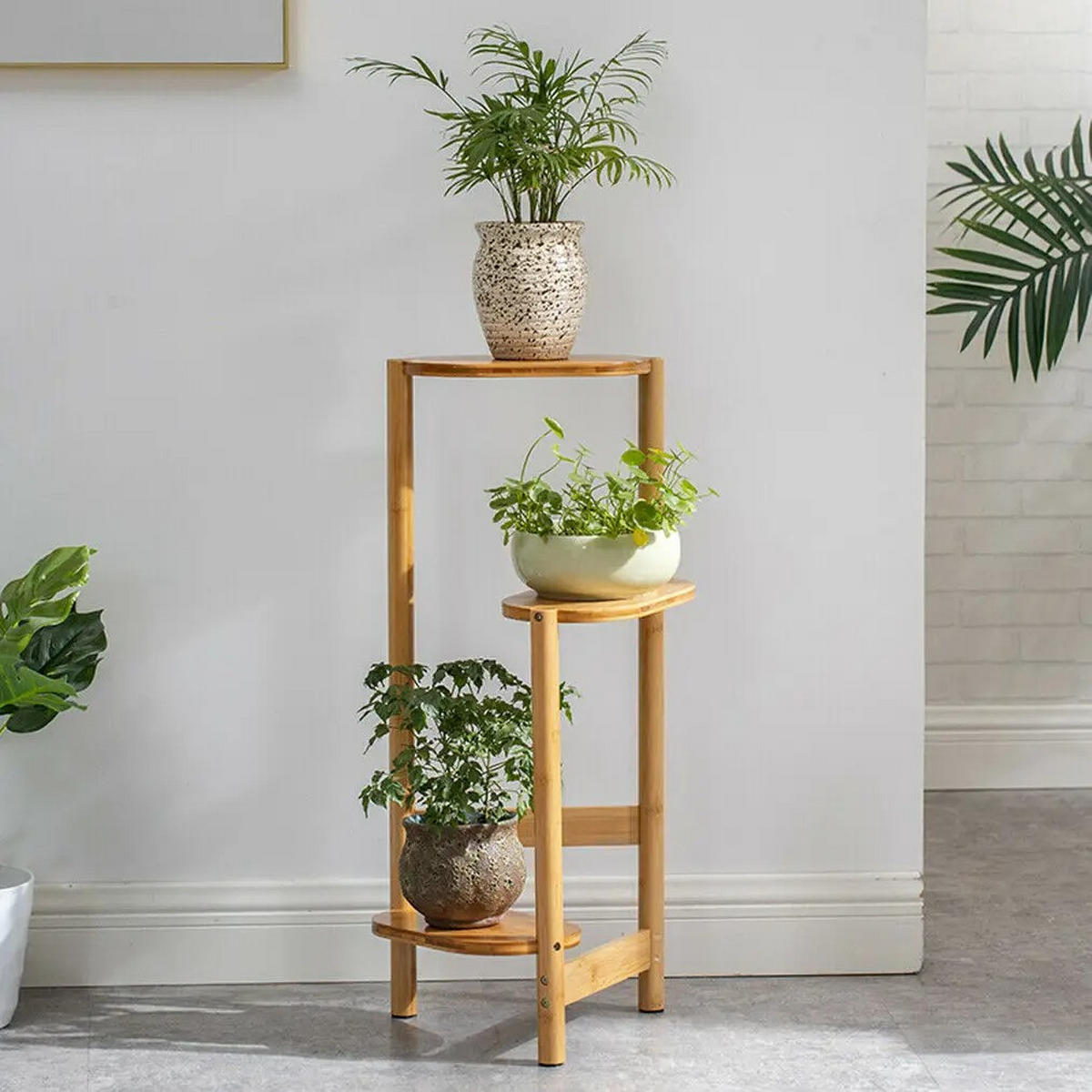 PFLANZENREGAL 3-Tier Bambus für Ecke Balkon und Schlafzimmer, Holz - Naturfarben, Holzwerkstoff (30.48/75/27.4cm) - Kaket