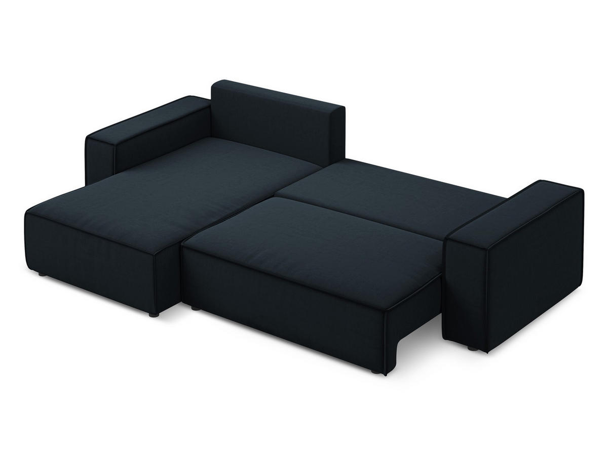 ECKSOFA mit Schlaffunktion Samt Stoff Blau - Blau/Schwarz, Kunststoff/Textil (185/290cm) - Makamii