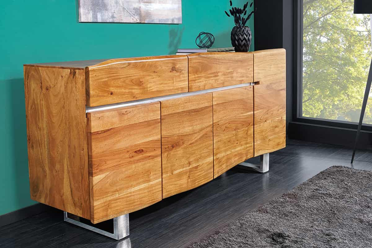 SIDEBOARD MAMMUT Akazie 170cm - Silberfarben/Braun, Holz/Metall (170/89/45cm) - riess-ambiente