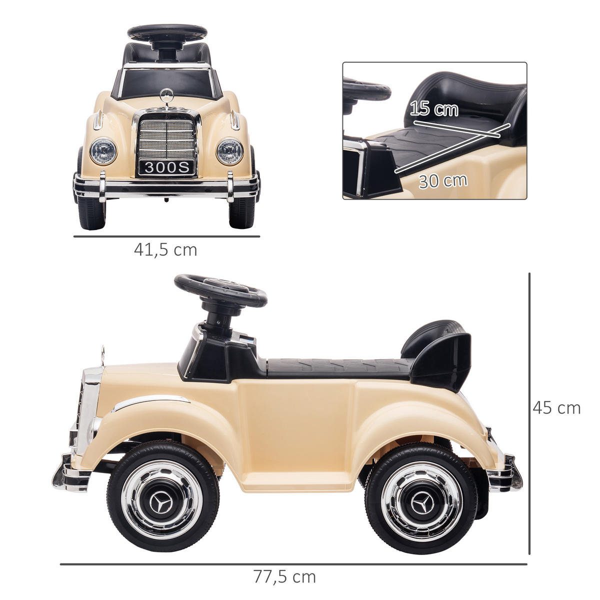 RUTSCHAUTO, Beige, Kunststoff, Metall - Beige, Kunststoff (77.5/41.5/45cm) - AIYAPLAY