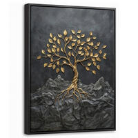 LEINWAND Bilder mit Rahmen - Blätter - Gold - Baum - Fels - 30x40 - Schwarz, Textil (30/40cm) - MuchoWow