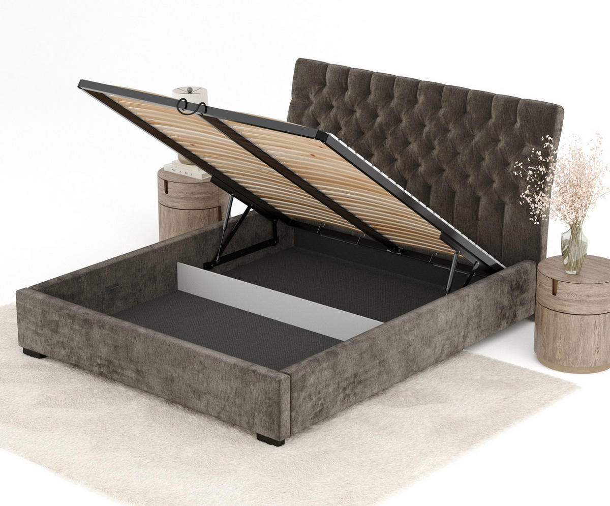 POLSTERBETT Vezzola Grau Braun 180/200 cm im Chenille-Stoff - Graubraun/Schwarz, Holz/Holzwerkstoff (180/200cm) - Maison de Reve