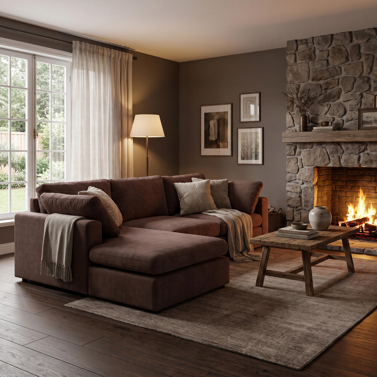 SCHÄSLONGSOFFA Lux för 3 personer 296 x 182 x 89 cm – brun - Brun, Textil (296/89/182cm) - ebuy24
