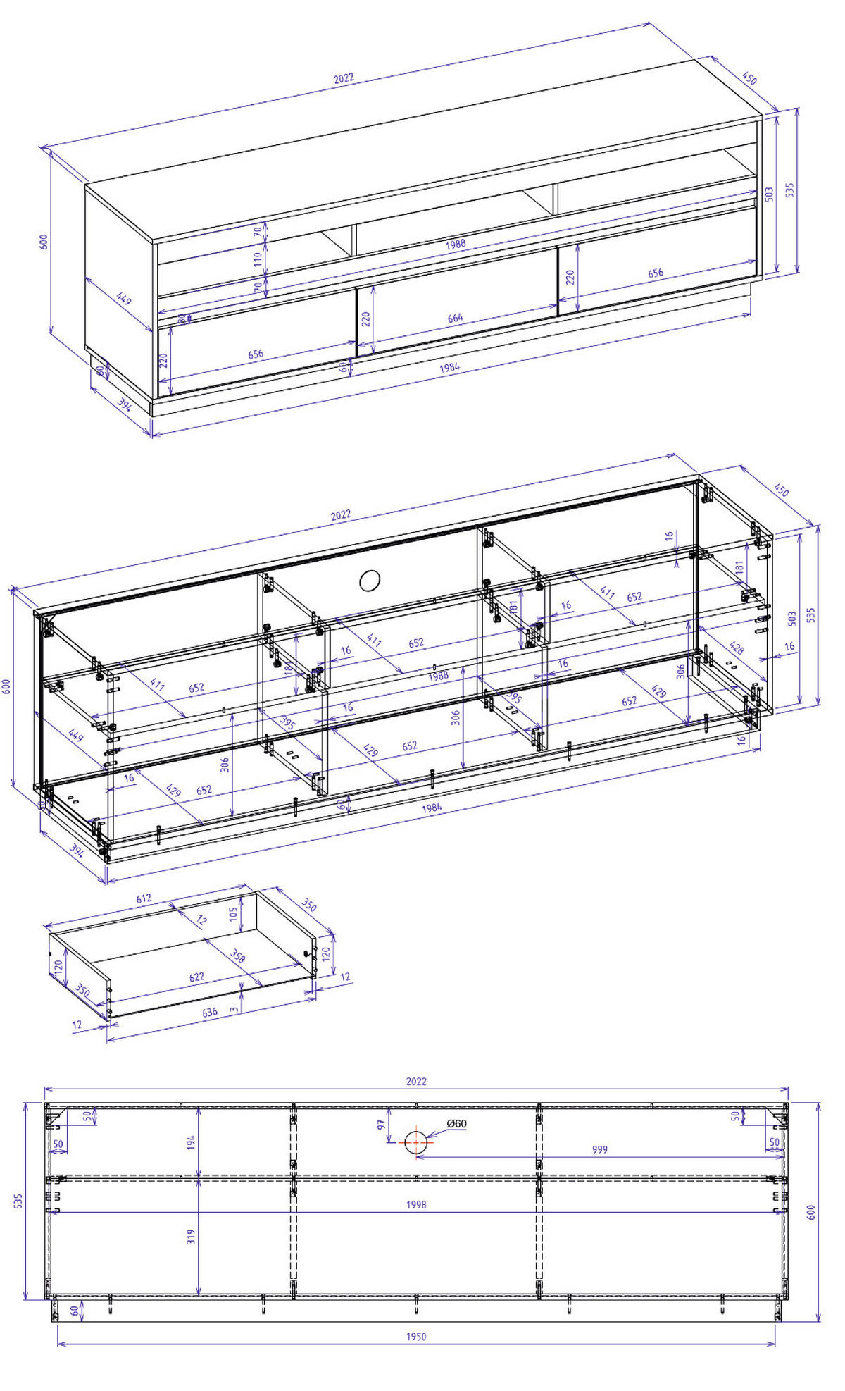 WOHNWAND Kaschmir, Artisan Eiche 3-teilig 292 cm, Schrankwand mit Soft-Close - Kaschmir/Eiche Artisan, Glas/Holzwerkstoff (292/205/45cm) - Furn.Design