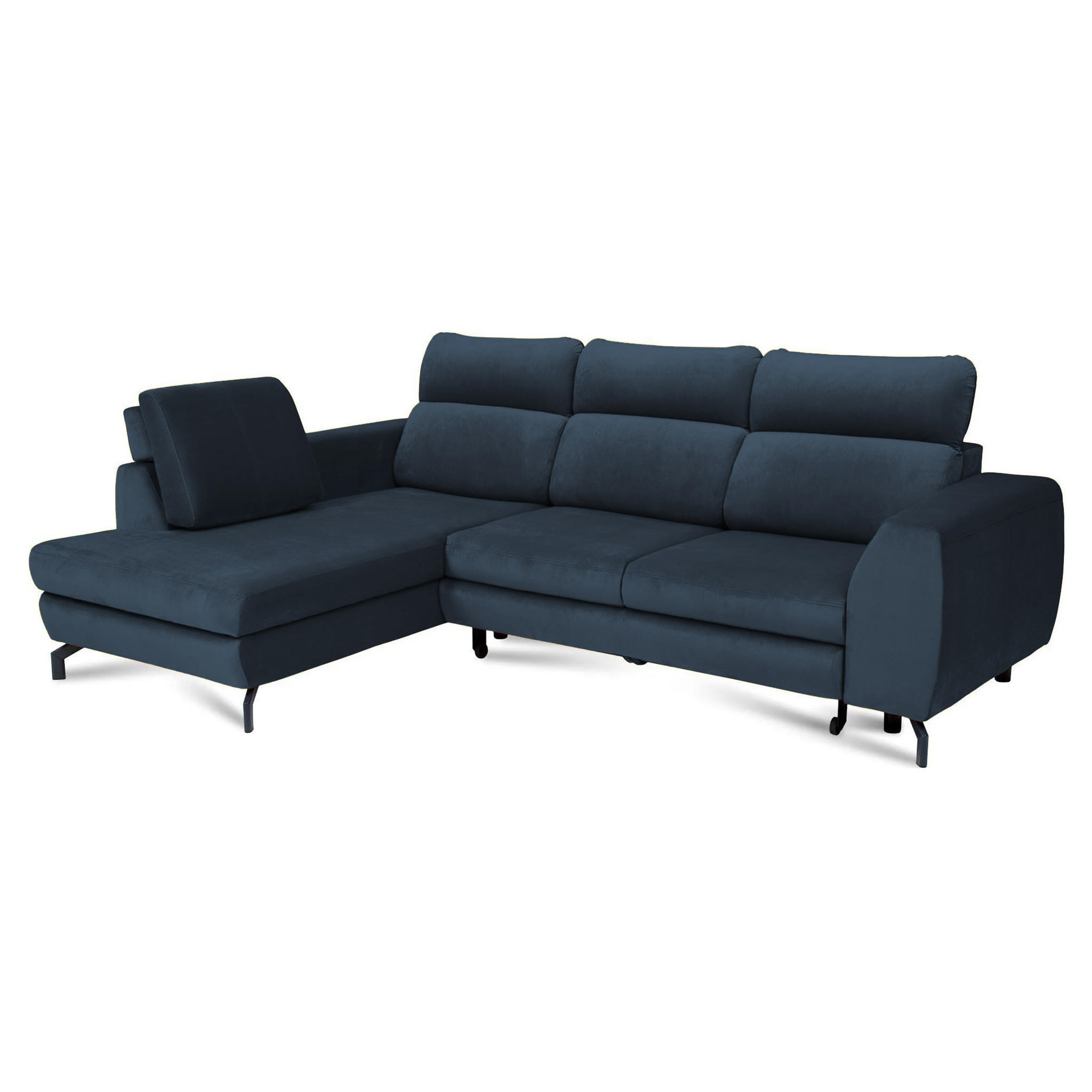 ECKSOFA ANTE Links, mit Schlaffunktion und Bettkasten, Marineblau - Dunkelblau, Textil/Metall (266/184cm) - Idohome
