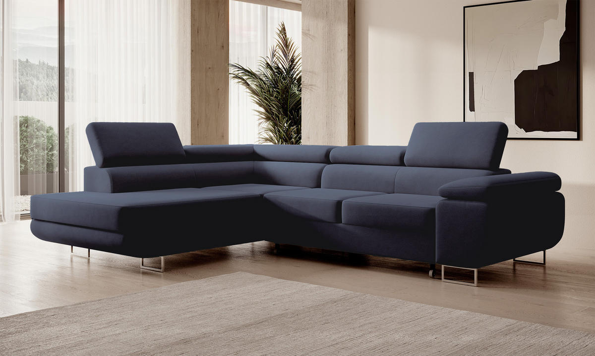 ECKSOFA Stevil Dunkelblau Velours - Silberfarben/Dunkelblau, Textil/Metall (275/203cm) - Selsey