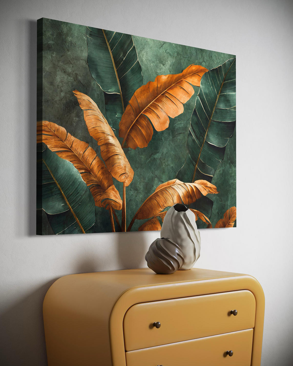 WANDBILD tropische bananen blätter - Grün, Textil (60/40cm) - Feeby