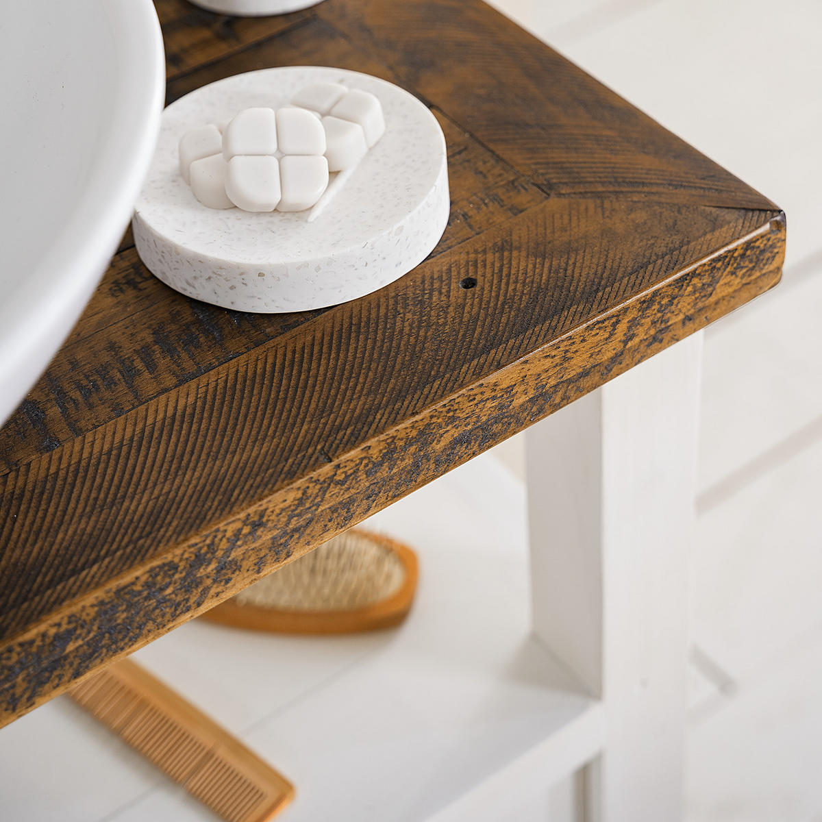 WASCHBECKENUNTERSCHRANK - Kiefer massiv - Weiß, Holz (75/68/35cm) - home24