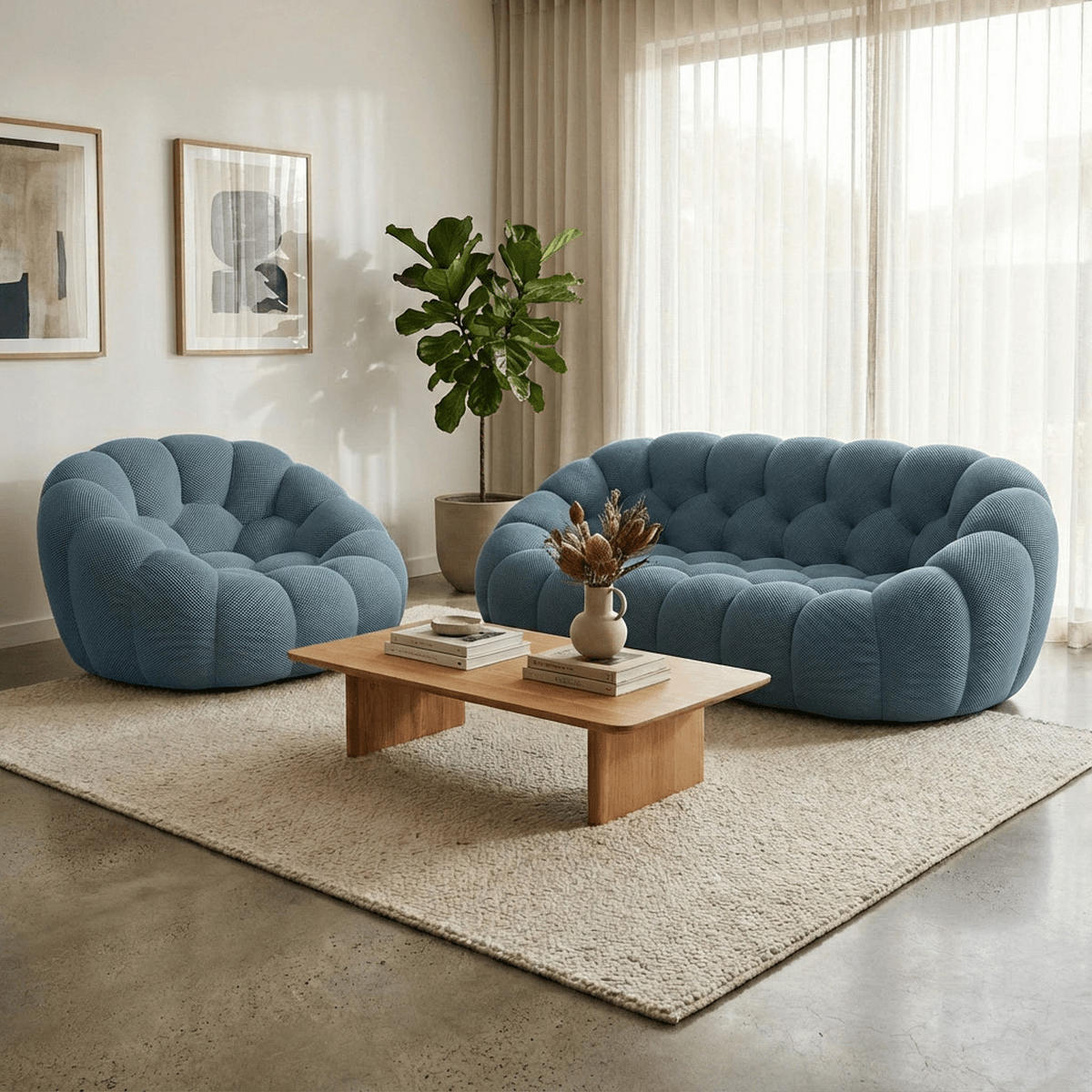 SITZGARNITUR Cocoon Sofa und Sessel Blau - Hellblau, Textil (190/75/113cm) - COCO Living