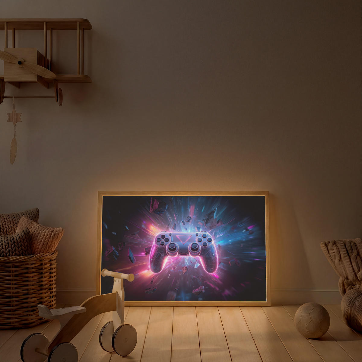 NÁSTĚNNÁ LAMPA S AKUMULÁTOREM Controller - Neon - Explosion - Abstraktní 100x70 cm - fialová, kompozitní dřevo (100/70/8cm)