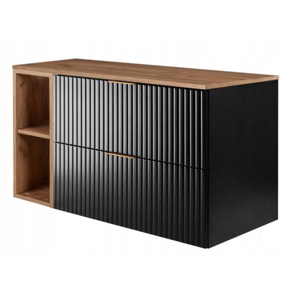 WASCHBECKUNTERSCHRANK mit Regal Schwarz matt/Eiche 100/57/46 cm - Eichefarben/Schwarz, Holzwerkstoff (100/57/46cm) - Rodan