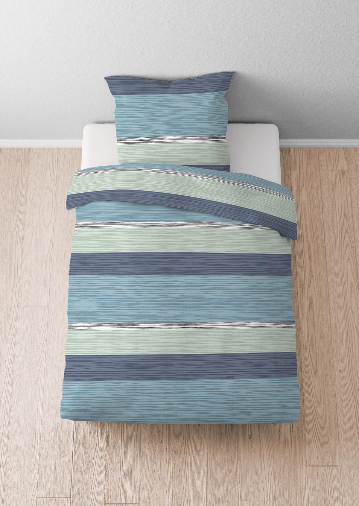 BETTWÄSCHE-GARNITUR Seersucker Querstreifen petrol, 135x200 cm + 80x80 cm - Petrol, Textil (135/200cm) - Castell