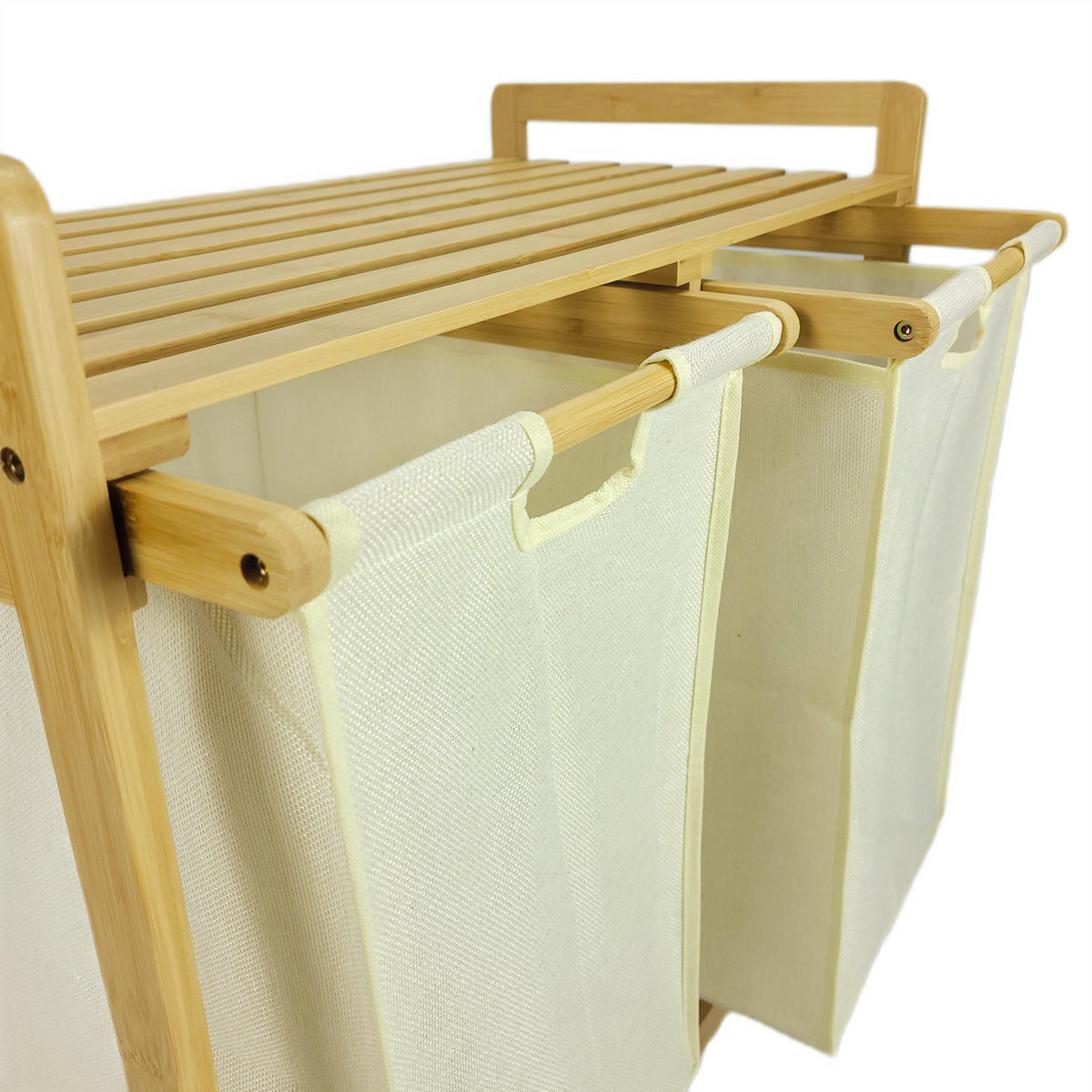 WÄSCHEKORB Bambus Textil Beige Naturfarben 2 Kammern 70x35x68 cm - Beige/Naturfarben, Holz/Textil (70/68/36.5cm) - Begryf