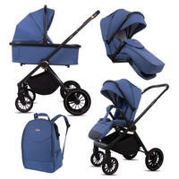 KINDERWAGEN Castor 2in1 Sapphire Babywanne, Buggy Sportsitz, Faltbar, Wickeltasche - Blau/Schwarz, Textil/Metall (58/100cm) - BabyLux