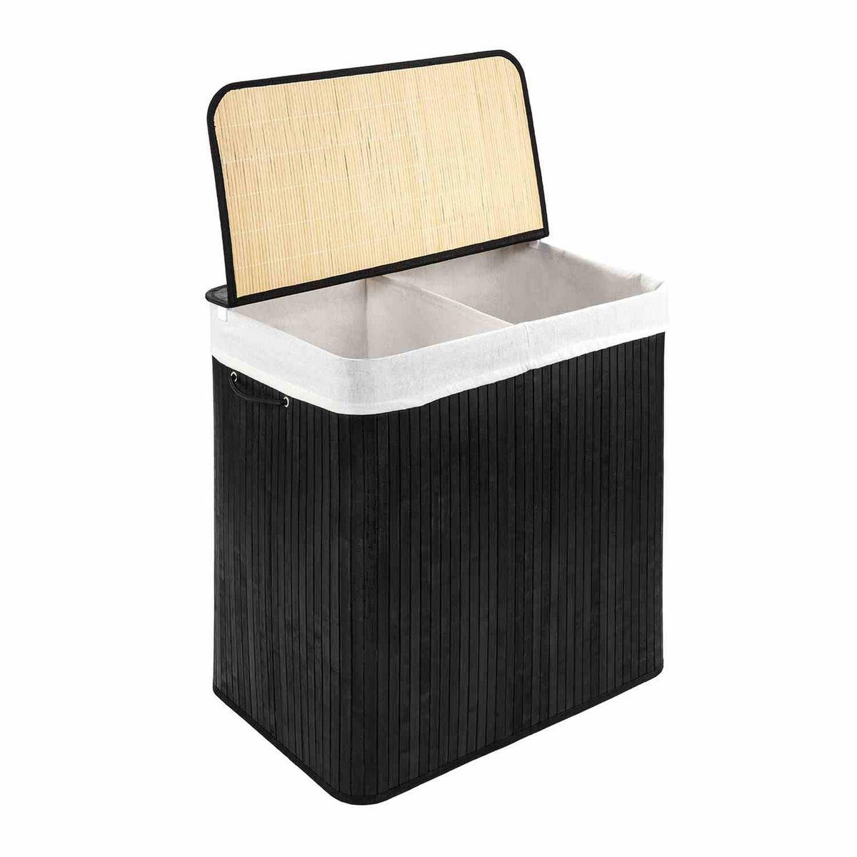 WÄSCHEKORB MIT DECKEL BAMBOO - Schwarz, Naturmaterialien (52/60/32cm) - WohnDirect