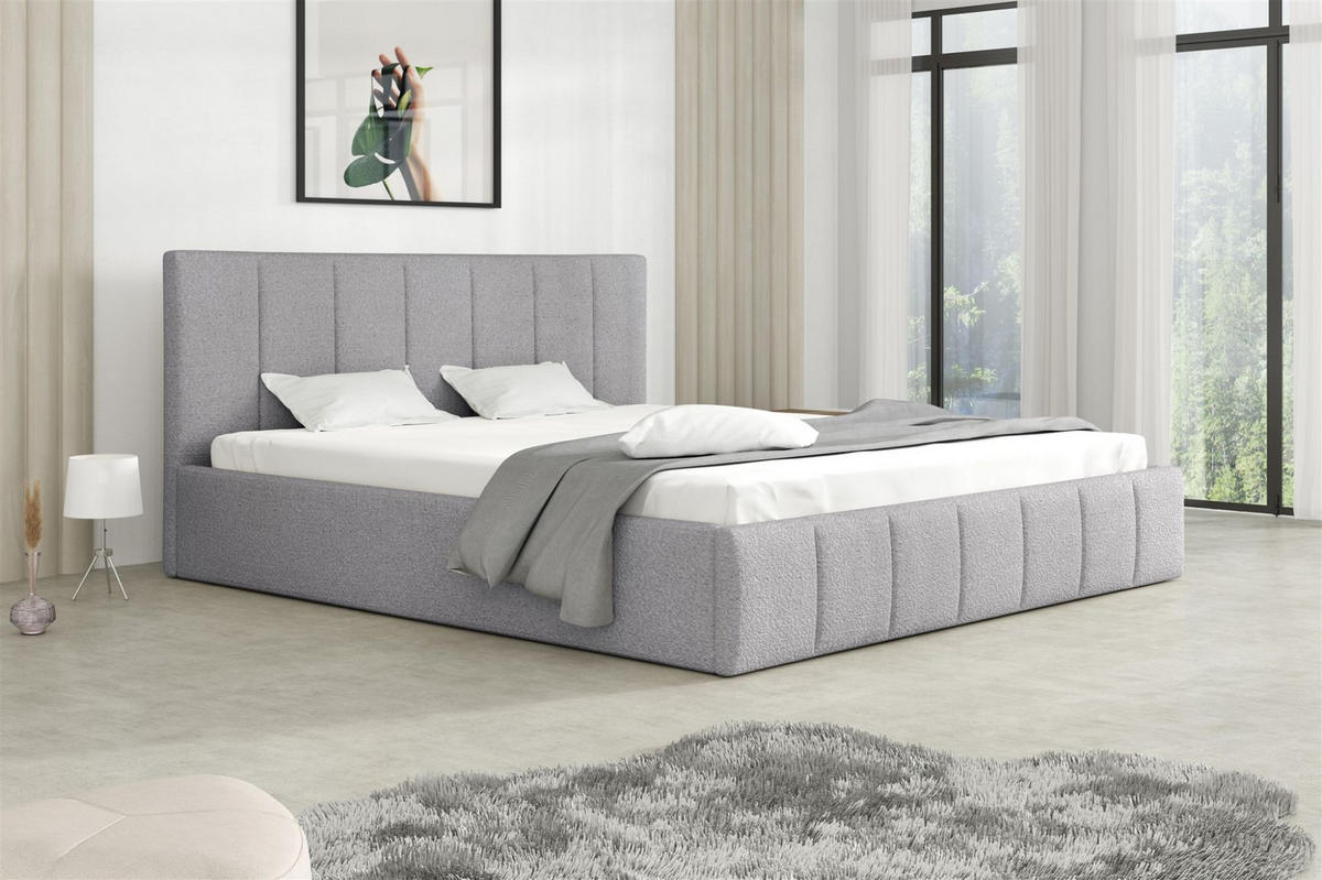 POLSTERBETT Detroit Komplettset - Silberfarben, Holzwerkstoff/Textil (120/200cm) - Fun Möbel