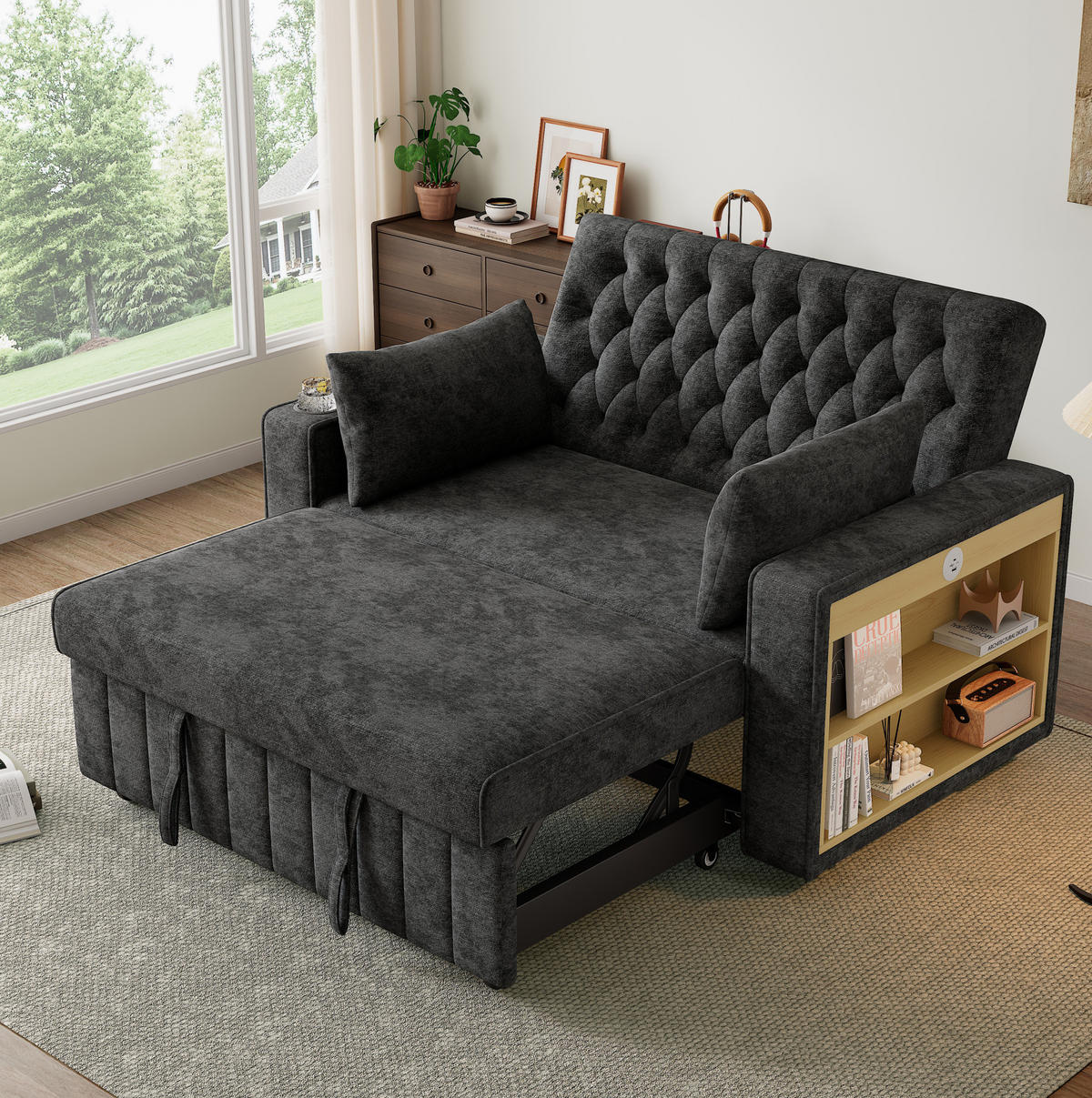 SCHLAFSOFA, Chenille mit USB-Anschluss, Stauraum & 3-fach verstellbarer Rückenlehne, 140/137/84 cm, Grau - Grau, Textil (137/84/140cm) - Redom