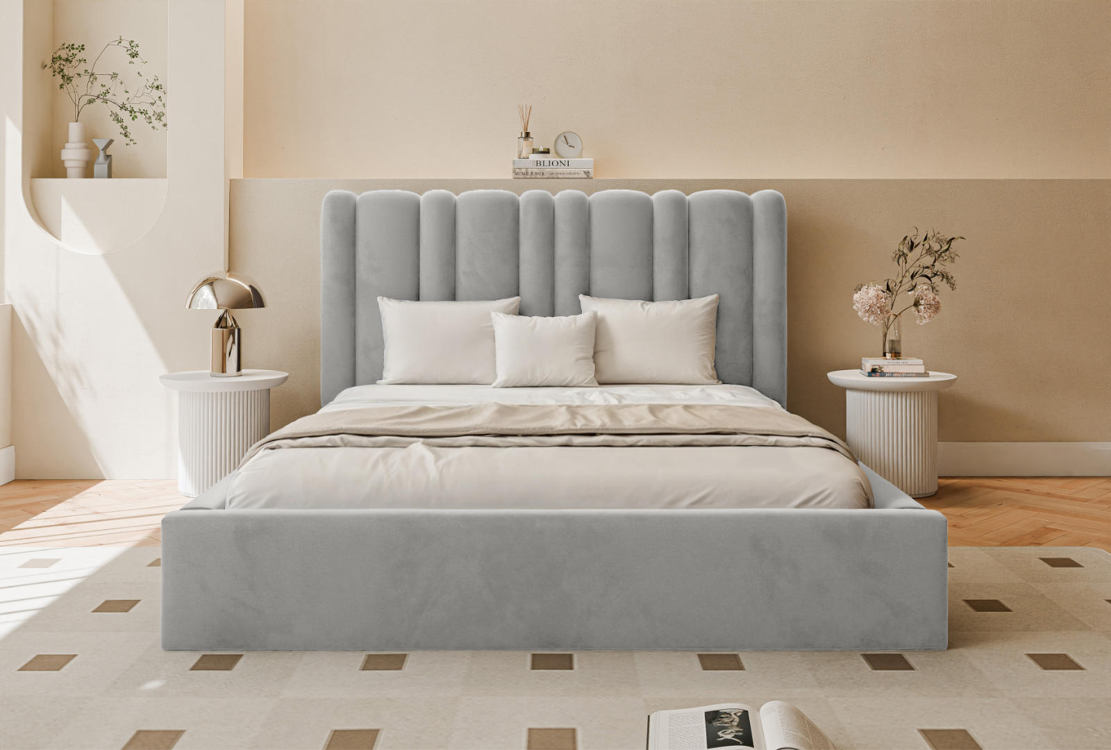 Thumbnail - Fedve Polsterbett, Hellgrau, Textil, 200x200 cm, Schlafzimmer, Betten, Polsterbetten