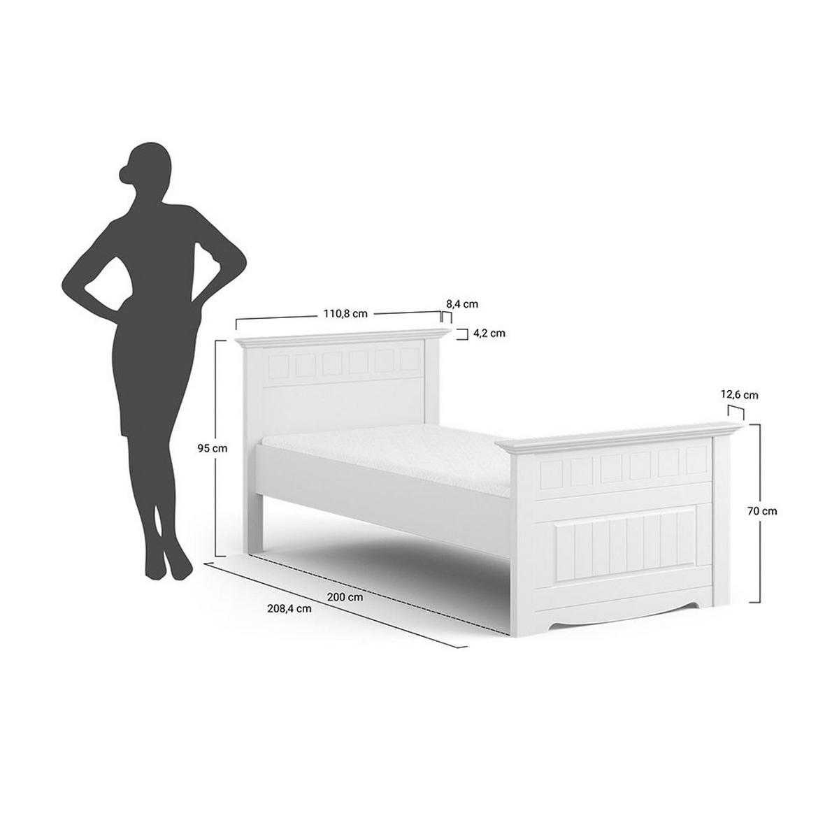 BETT Belluno Elegante Kiefer weiß lackiert 110 / 214 / 95cm - Weiß, Holz (90/200cm) - Feldmann-Wohnen