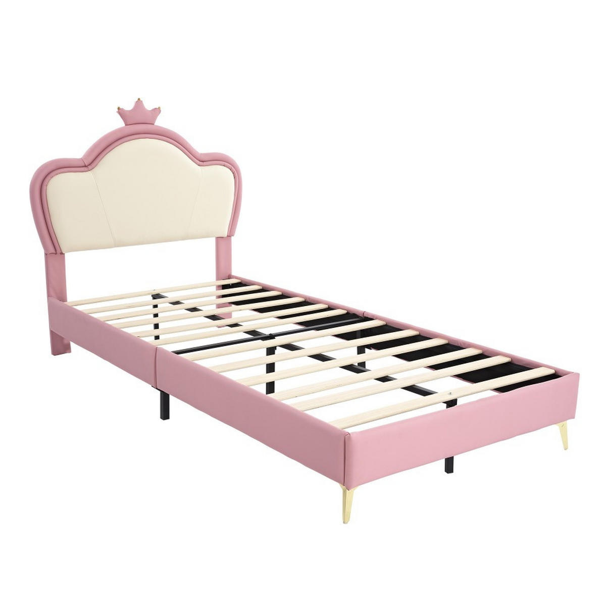 KINDERBETT 90x200cm in Rosa PU, Kopfteil mit Krone - Pink, Holz (90/200cm) - KOMHTOM